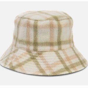 Jenni Women's Reversible Corduroy Bucket Hat Solid/Plaid Olive Green/Peach/White
